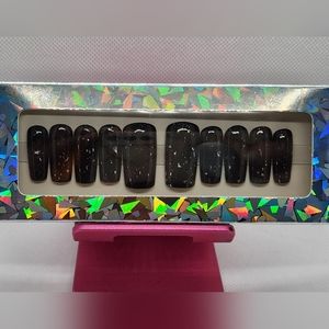 Black Silver Flake Press On Nails